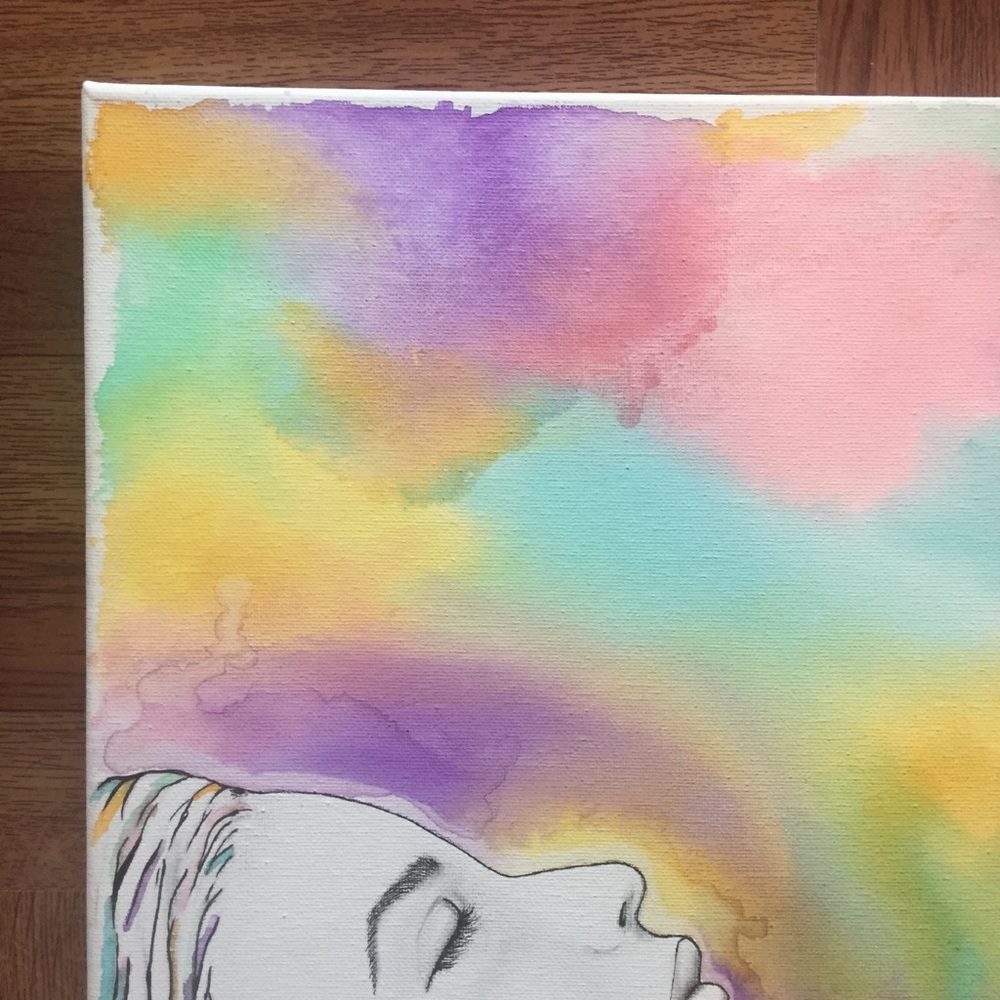 Inhale- hand drawn/painted canvas art - Picture 3 of 7